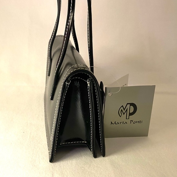 MP by MARTA PONTI Structured Black Leather Mini Handbag Cocktail Formal Baguette - Picture 10 of 16
